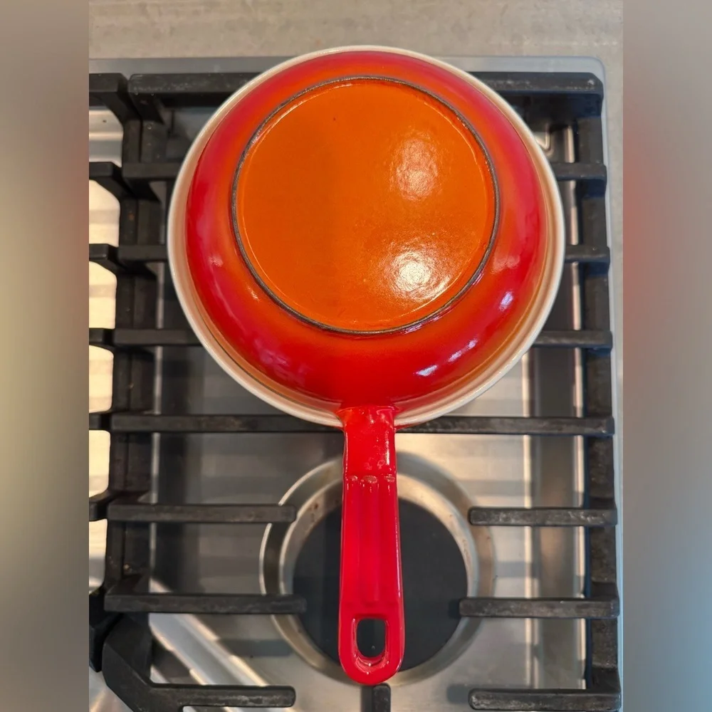 DESCOWARE Vintage 70s Belgium Orange Enamel Cast Iron Sauce Pan‎ Skillet Lid